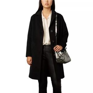 Gerard Darel pea coat Stylish Black Coat with Silver Bag